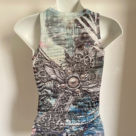 VINTAGE Y2K Sublimation PEARLS and RHINESTONES Tank TOP S/M - Picture 4 of 11
